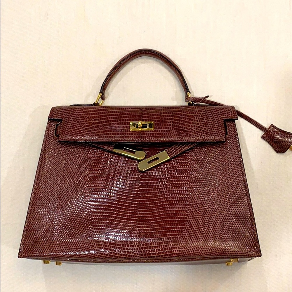 Genuine Lizard Skin Top Handle Bag
